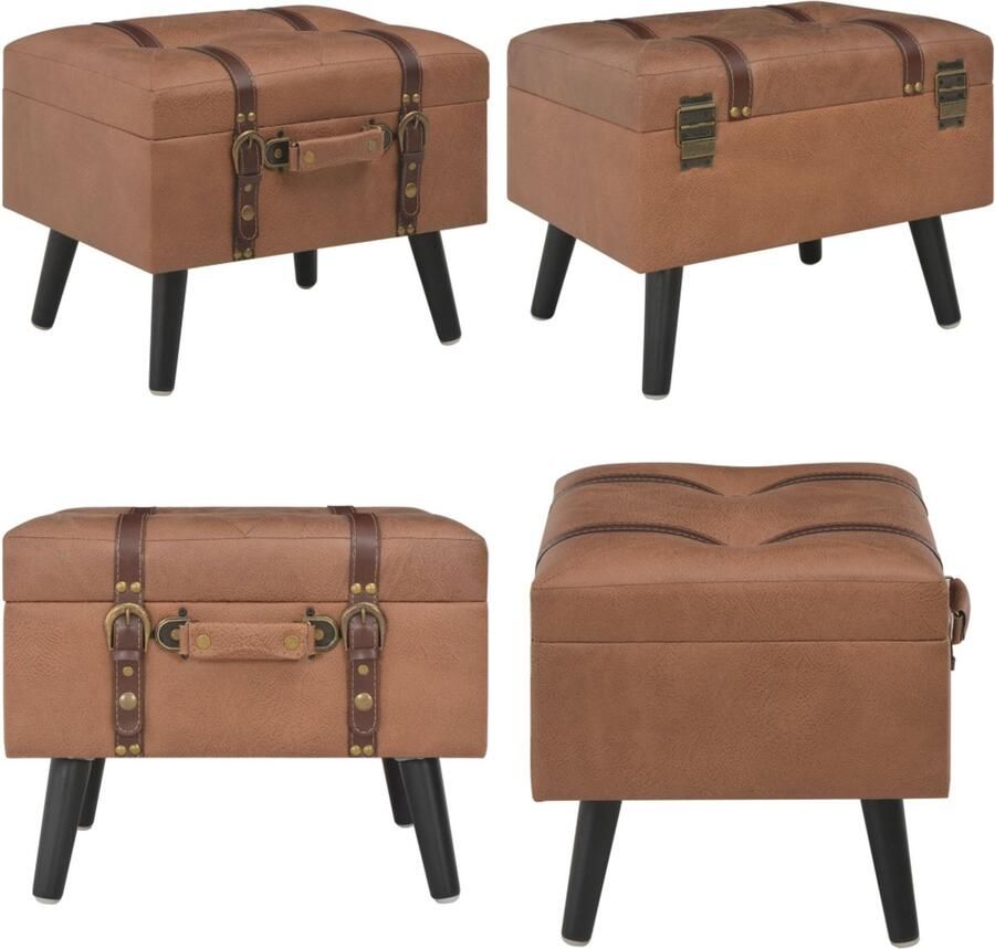 VidaXL Opbergkruk 40 cm kunstleer bruin Kruk Krukken Kunstleren Kruk Kunstleren Krukken