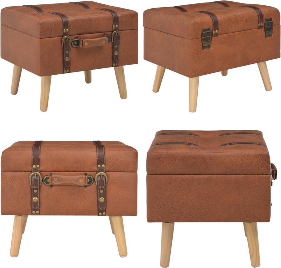 VidaXL Opbergkruk 40 cm kunstleer tan Kruk Krukken Kunstleren Kruk Kunstleren Krukken