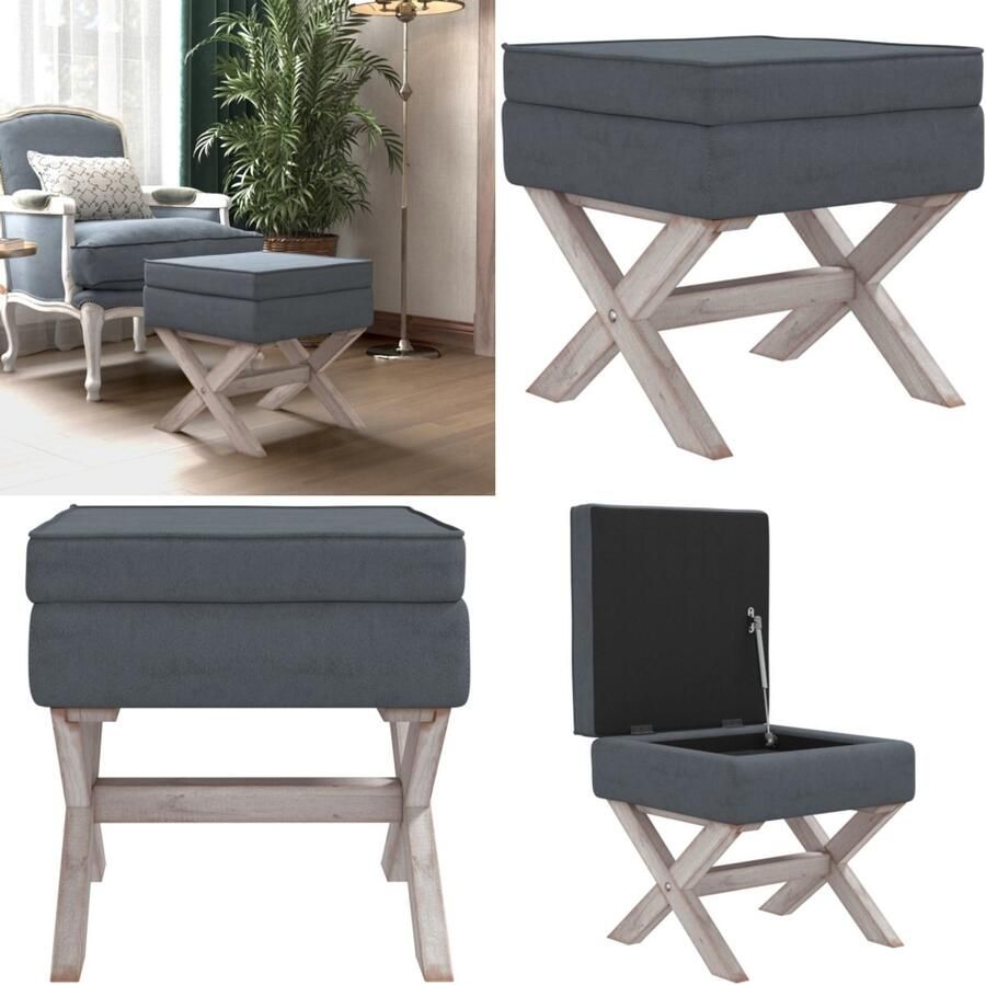 VidaXL Opbergkruk 45x45x49 cm fluweel donkergrijs Opbergkruk Opbergkrukken Kruk Krukje