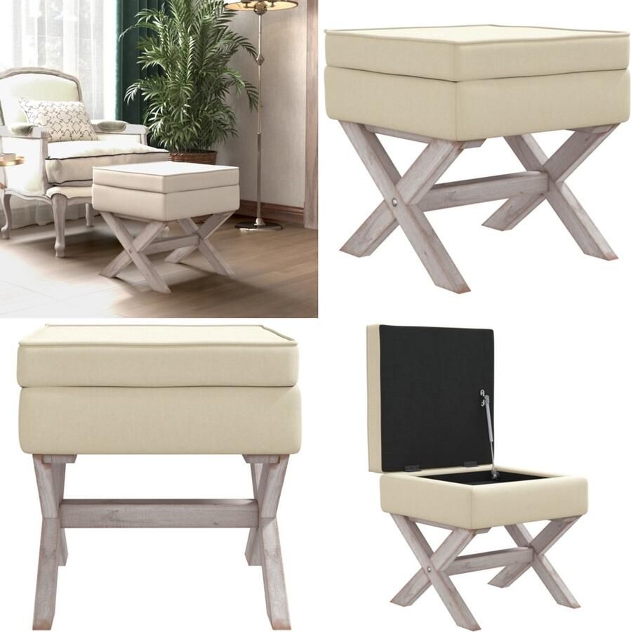 VidaXL Opbergkruk 45x45x49 cm linnen beige Opbergkruk Opbergkrukken Kruk Krukje