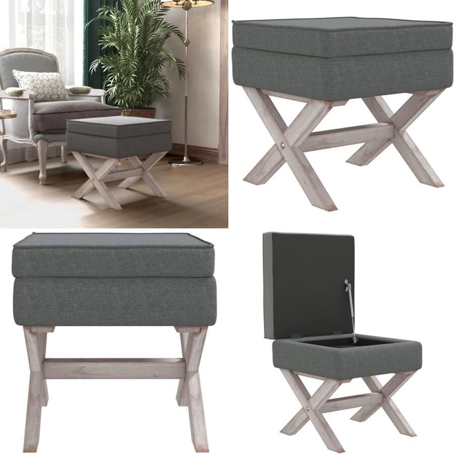 VidaXL Opbergkruk 45x45x49 cm stof donkergrijs Opbergkruk Opbergkrukken Kruk Krukje