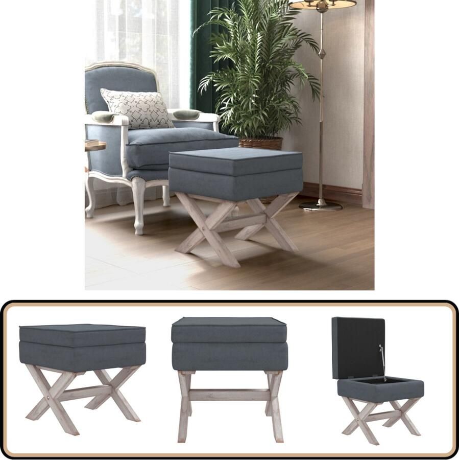 VidaXL Opbergkruk Fluweel 45x45x49 cm Donkergrijs Opbergkruk Kruk Stoelkruk Vintage Meubilair Donkere Kleuren Velvet Bank