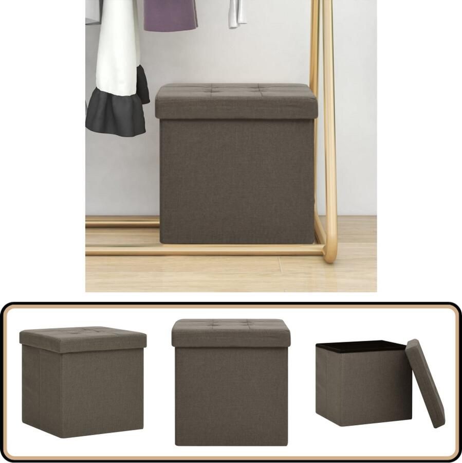 VidaXL Opbergkruk inklapbaar Bruin Kunstlinnen Opslagkruk Bruine Bank Multifunctionele Stoel Opbergbox Bruine Meubels Salontafel