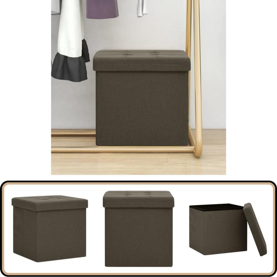 VidaXL Opbergkruk Inklapbaar Kunstlinnen Donkerbruin Opbergkruk Krukje Stoffen Bankje Multifunctioneel Meubilair Donkerbruine Bank Inklapbare Bank Opbergtas Woonaccessoires Salonmeubels