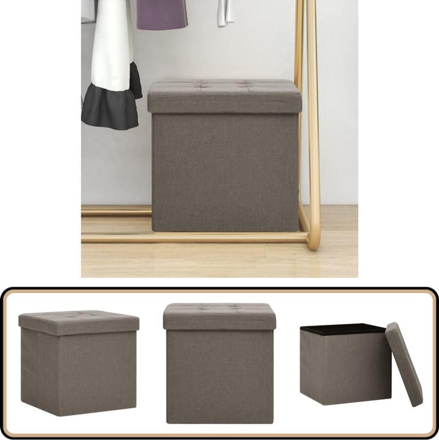 VidaXL Opbergkruk Inklapbaar Kunstlinnen Taupe Opbergkruk Inklapbare Kruk Stoffen Kruk Taupecruis Zithoek