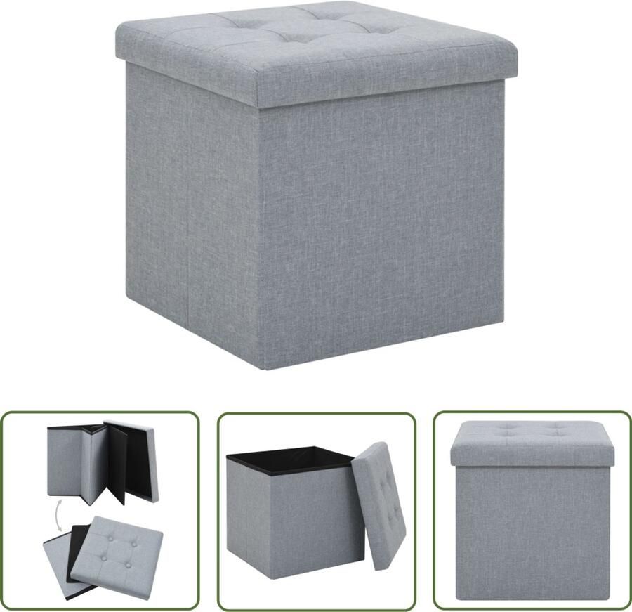 VidaXL Opbergkruk Inklapbaar Lichtgrijs 38x38x38cm Opslagkruk Kunstlinnen Kruk Klapbank Multifunctionele Bank Opbergmeubel Decoratieve Kruk Zithoek Oplossing Kleine Tafel Grijs Meubilair