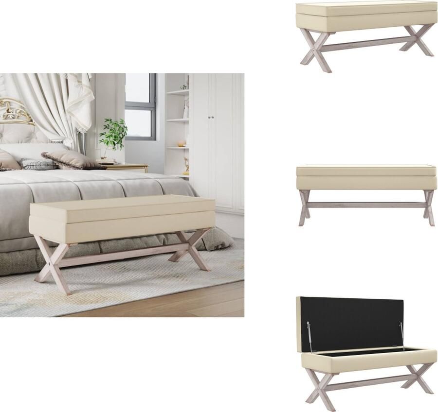 VidaXL Voetenbank Beige 110 x 45 x 49 cm Stoffen bekleding opbergruimte Franse vintage stijl Hocker