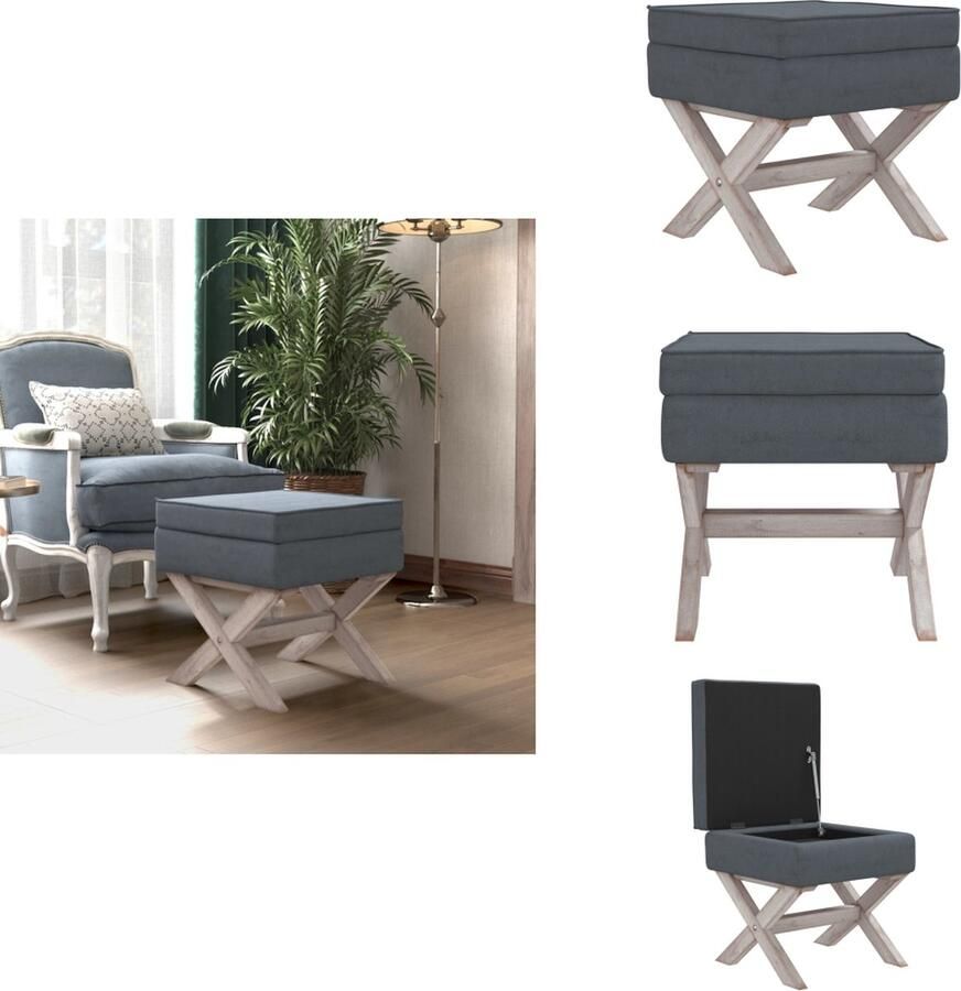 VidaXL Kruk Franse Vintage Donkergrijs Fluweel 45x45x49 cm Opbergruimte Comfortabel Hocker