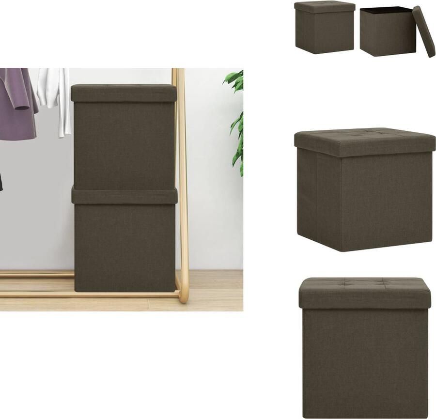 VidaXL Opbergkruk inklapbaar donkerbruin 38 x 38 x 38 cm comfortabele gevoerde zitting afneembaar zitdeksel 2 stuks Krukje
