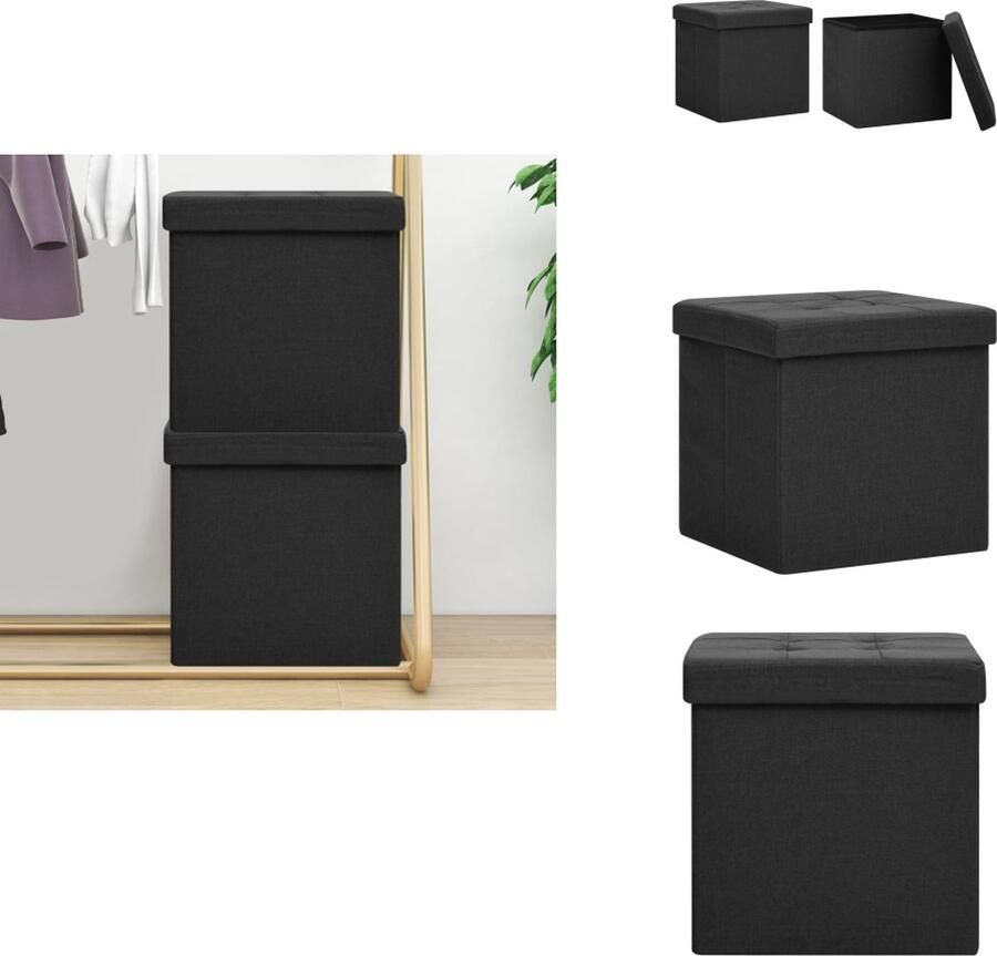 VidaXL Opbergkruk Opbergkrukken Opbergcontainer Opbergkist Opbergkrukken inklapbaar 2 st kunstlinnen zwart