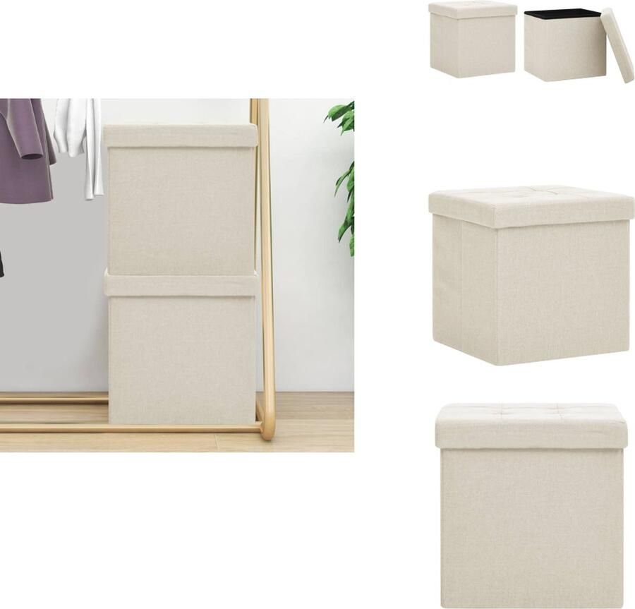 VidaXL Opbergkruk Opbergkrukken Opbergcontainer Opbergkist Opbergkrukken inklapbaar 2 st kunstlinnen crèmewit