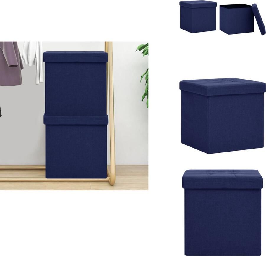 VidaXL Opbergkruk Opbergkrukken Opbergcontainer Opbergkist Opbergkrukken inklapbaar 2 st kunstlinnen blauw