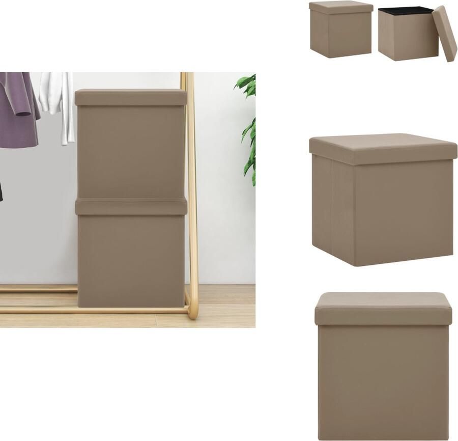 VidaXL Opbergkruk Opbergkrukken Opbergcontainer Opbergkist Opbergkrukken inklapbaar 2 st PVC cappuccinokleurig