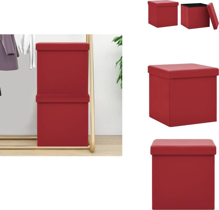 VidaXL Opbergkruk Opbergkrukken Opbergcontainer Opbergkist Opbergkrukken inklapbaar 2 st PVC wijnrood