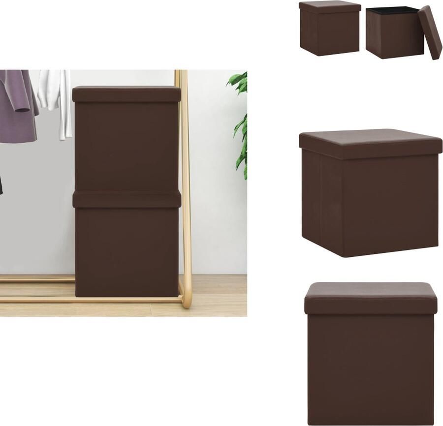 VidaXL Opbergkruk Opbergkrukken Opbergcontainer Opbergkist Opbergkrukken inklapbaar 2 st PVC bruin