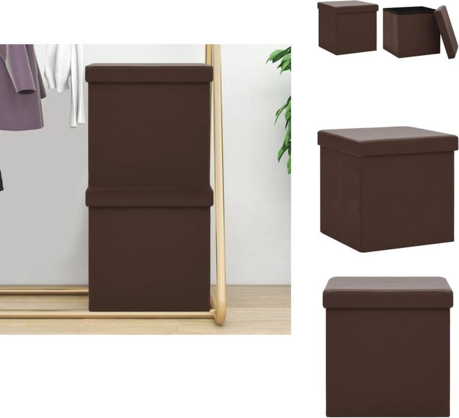 VidaXL Opbergkruk Opbergkrukken Opbergcontainer Opbergkist Opbergkrukken inklapbaar 2 st PVC bruin - Foto 2