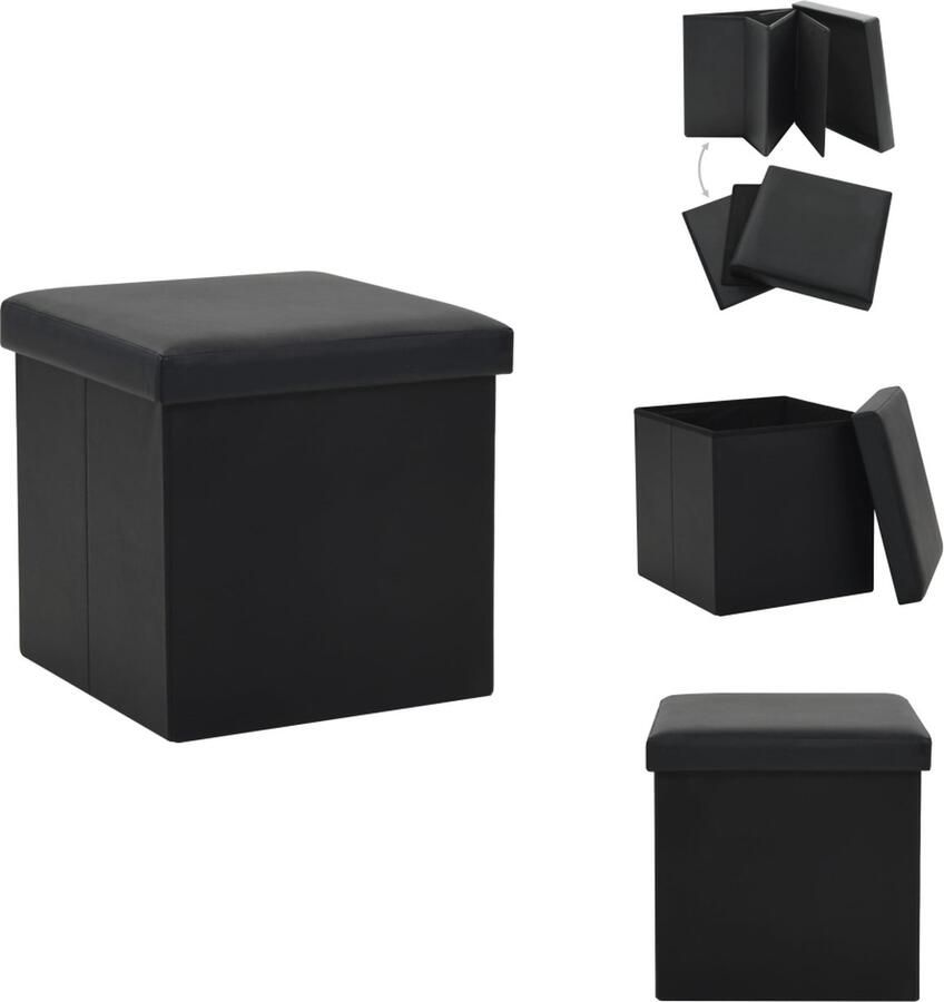 VidaXL Opbergkruk Opbergkrukken Opbergkist Opbergkisten Opbergkruk inklapbaar kunstleer zwart