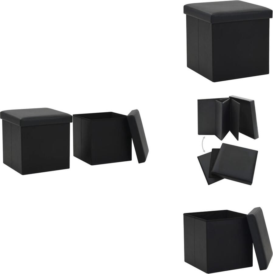 VidaXL Opbergkruk Opbergkrukken Opbergkist Opbergkisten Opbergkrukken inklapbaar 2 st kunstleer zwart