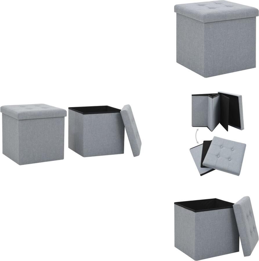 VidaXL Opbergkruk Opbergkrukken Opbergkist Opbergkisten Opbergkrukken inklapbaar 2 st kunstlinnen lichtgrijs