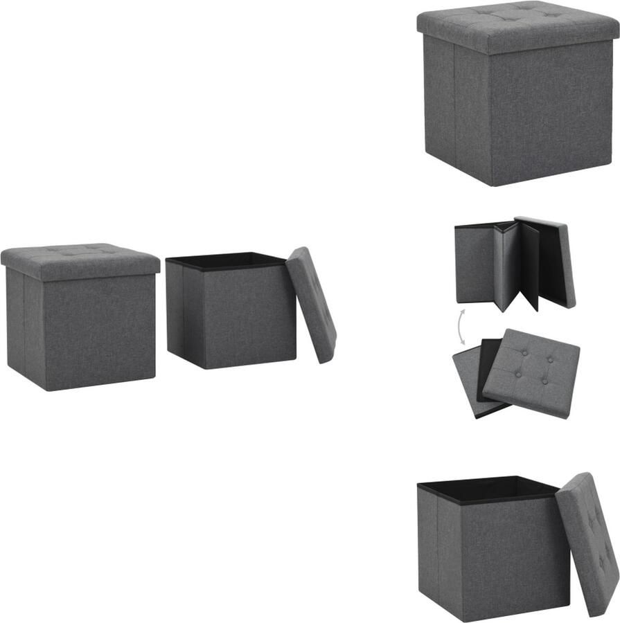 VidaXL Opbergkruk Opbergkrukken Opbergkist Opbergkisten Opbergkrukken inklapbaar 2 st kunstlinnen donkergrijs