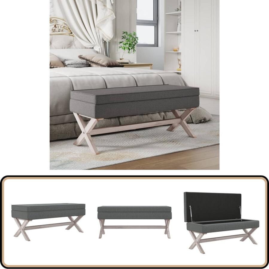 VidaXL Opbergkruk Stof Donkergrijs 110x45x49 cm Opbergkruk Voetenbank Vintage Meubels Stoffen Kussen Retro Interieur