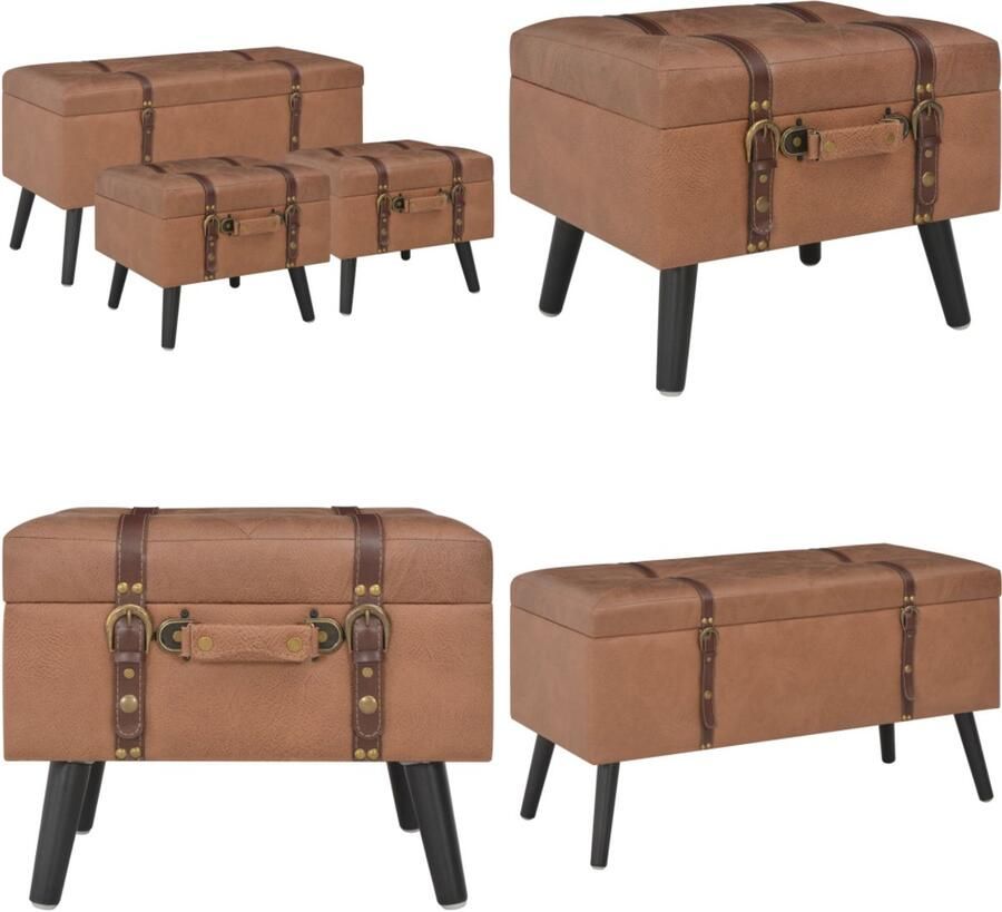 VidaXL Opbergkrukken 3 st kunstleer bruin Kruk Krukken Krukje Krukjes