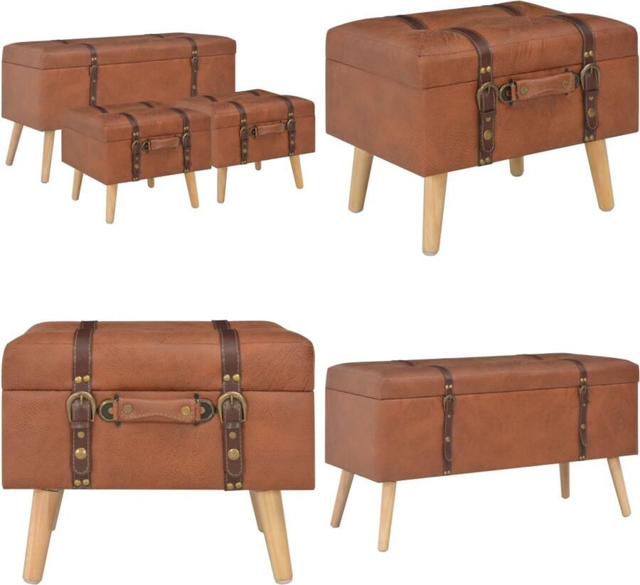 VidaXL Opbergkrukken 3 st kunstleer tan Kruk Krukken Krukje Krukjes