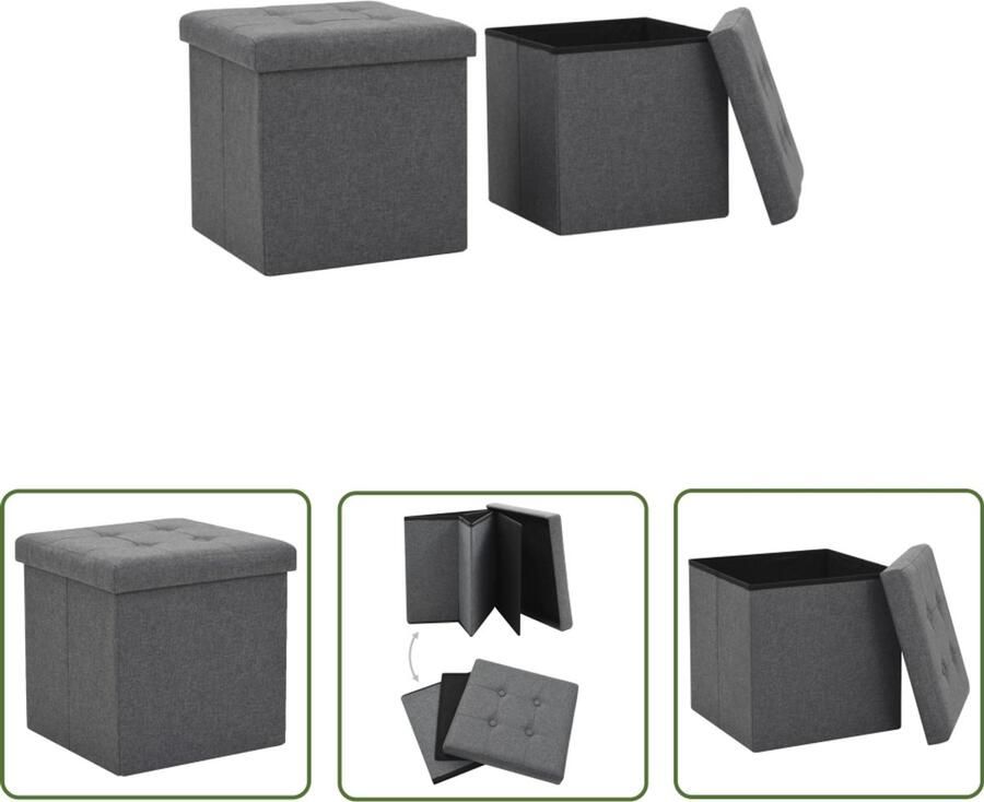 VidaXL Opbergkrukken Inklapbaar 2 St Donkergrijs Opbergkrukken Opbergtasjes Stoffen Krukken Grijs Meubilair Salontafel Accessoires Kastkast