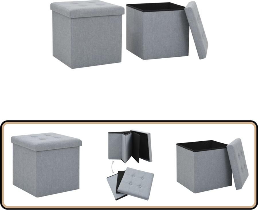 VidaXL Opbergkrukken Inklapbaar 2 stuks Lichtgrijs Opslagkrukken Opbergbox Zithoek Multifunctioneel Meubilair Woonaccessoires