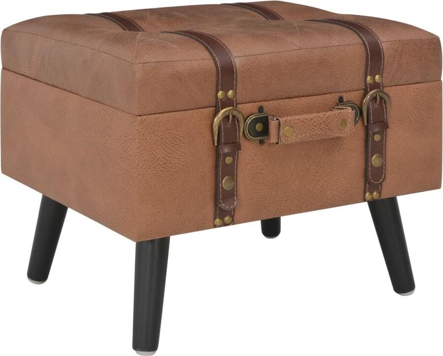 VidaXL Opbergkrukken set van 3 Bruin Kunstleer Krukkenset Opbergkrukken Hocker Stoelkussentjes Salon Meubilair Woonkamer Accessoires