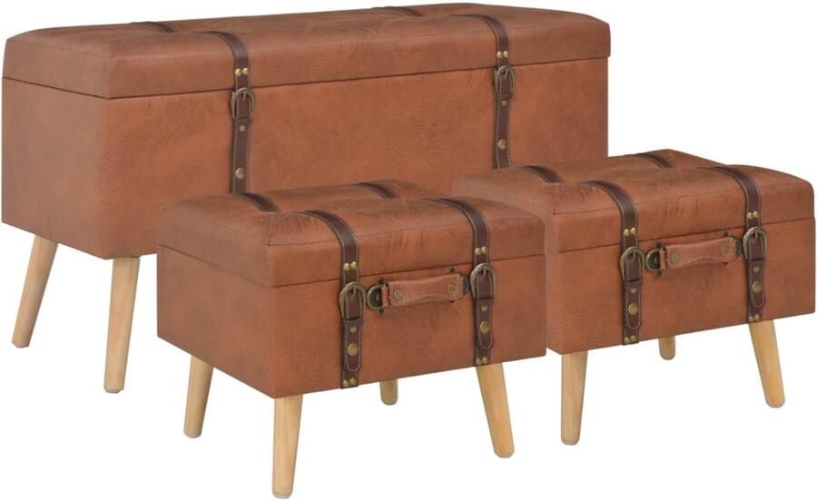VidaXL Opbergkrukken Set van 3 Kunstleer Tan Krukkenset Kunstleder Krukken Opbergkrukken Salontafel Stoelen Eetkamerstoelen