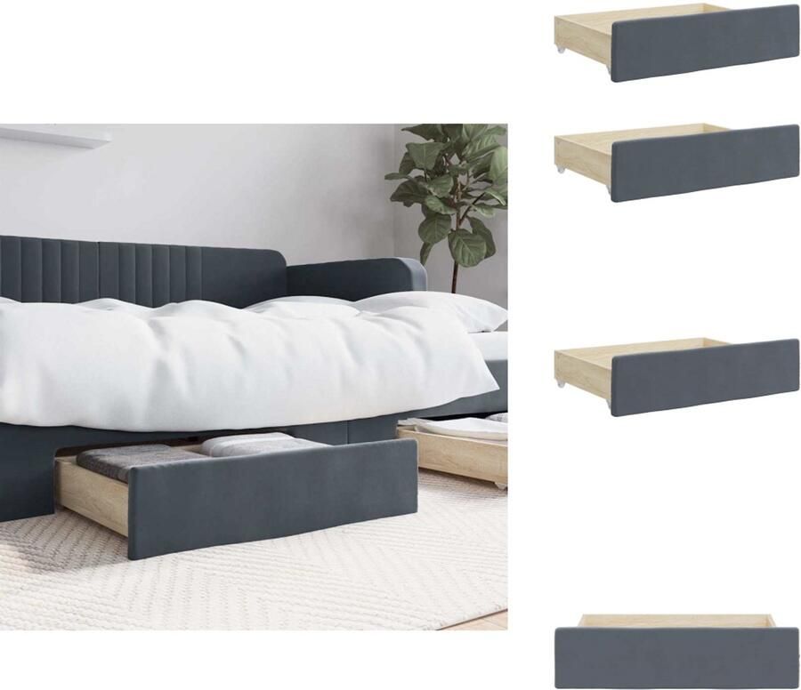 VidaXL Opberglade Voor Onder Bed Opberglades Voor Onder Bed Opberglade Bedbox Opberglades bed 2 st bewerkt hout en fluweel donkergrijs