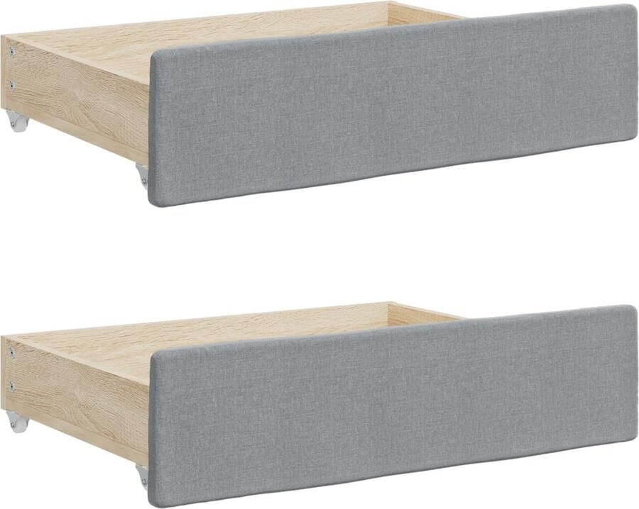 VidaXL Opberglades bed 2 st bewerkt hout bewerkt hout stof lichtgrijs - Foto 3