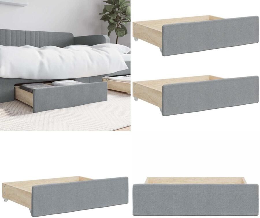 VidaXL Opberglades bed 2 st bewerkt hout bewerkt hout stof lichtgrijs Opberglade Voor Onder Bed Opberglades Voor Onder Bed Opberglade Bedbox