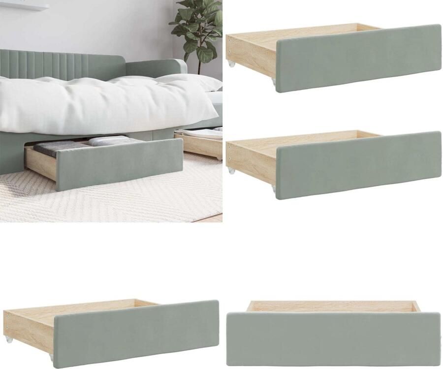 VidaXL Opberglades bed 2 st bewerkt hout en fluweel lichtgrijs Opberglade Voor Onder Bed Opberglades Voor Onder Bed Opberglade Bedbox