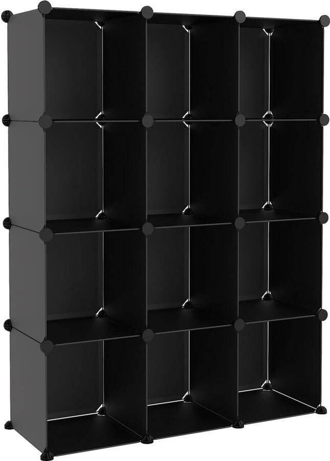 VidaXL Opbergmeubel 12 vakken zwart polypropeen Opbergrek Opbergsysteem Plastic Kast Multifunctionele Opbergbox Kunststof Opbergkasten Organisatie Thuis Bergruimte Creëren