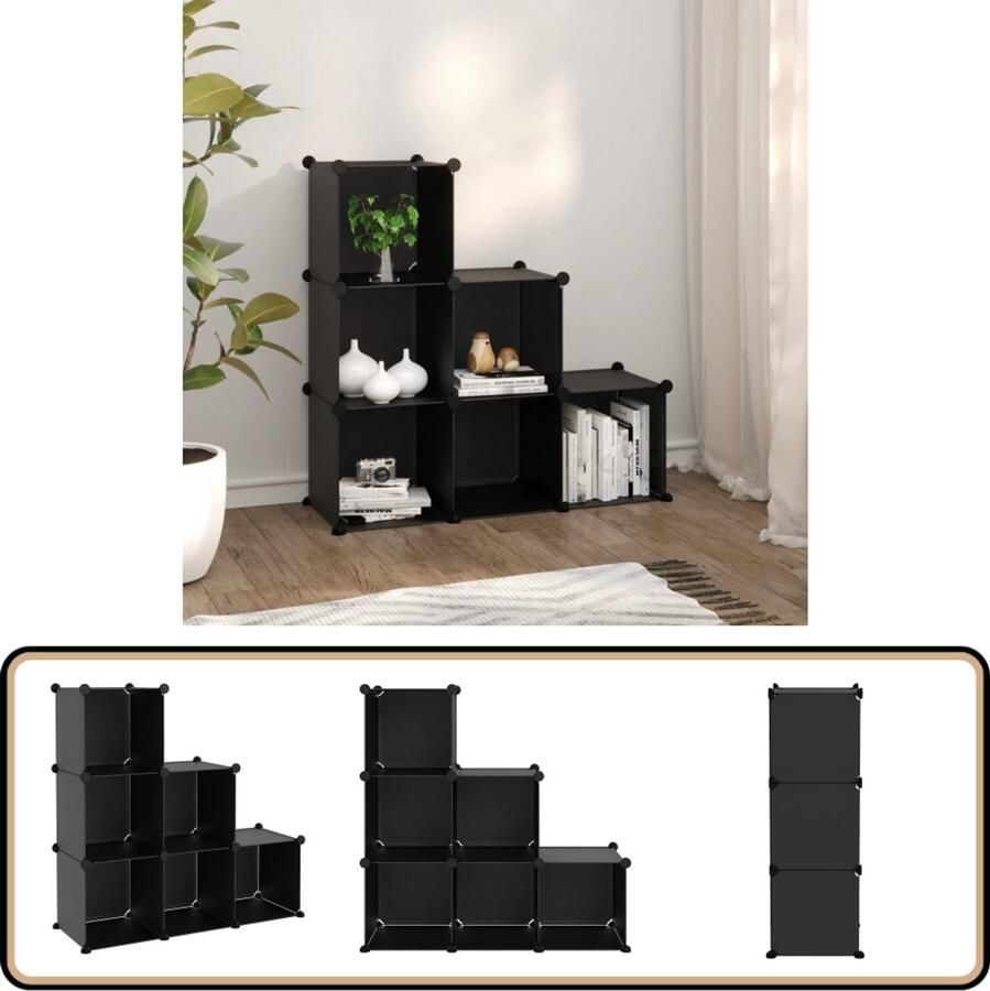 VidaXL Opbergmeubel 6 Vakken Polypropeen Zwart Opslag Kast Opbergbox Opbergsysteem Zwarte Opbergkasten Multifunctionele Opbergkast Plastic Opbergkast Kamerinrichting Wooninrichting