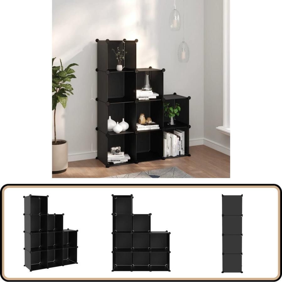 VidaXL Opbergmeubel 9 vakken Polypropeen Zwart Opslagruimte Opbergkasten Kastje Bergruimte Organiseren