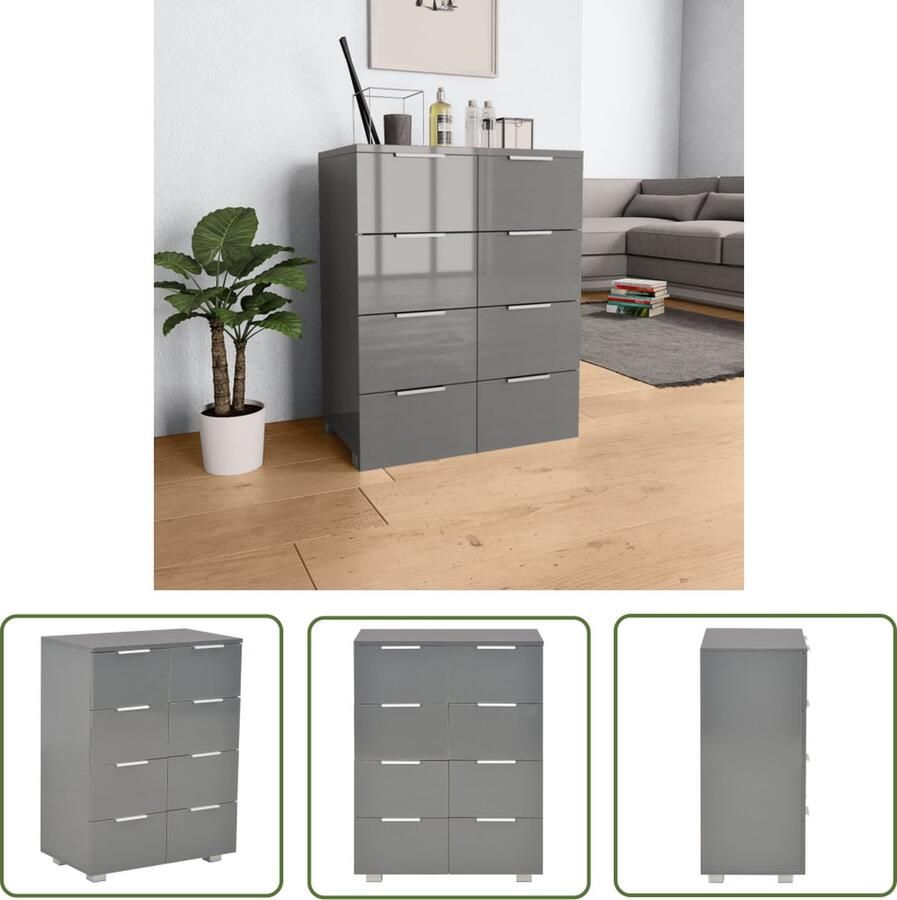 VidaXL Opbergmeubel Dressoir 60x35x80 cm bewerkt hout hoogglans grijs Kast Houten Dressoir Hoogglans Dressoir