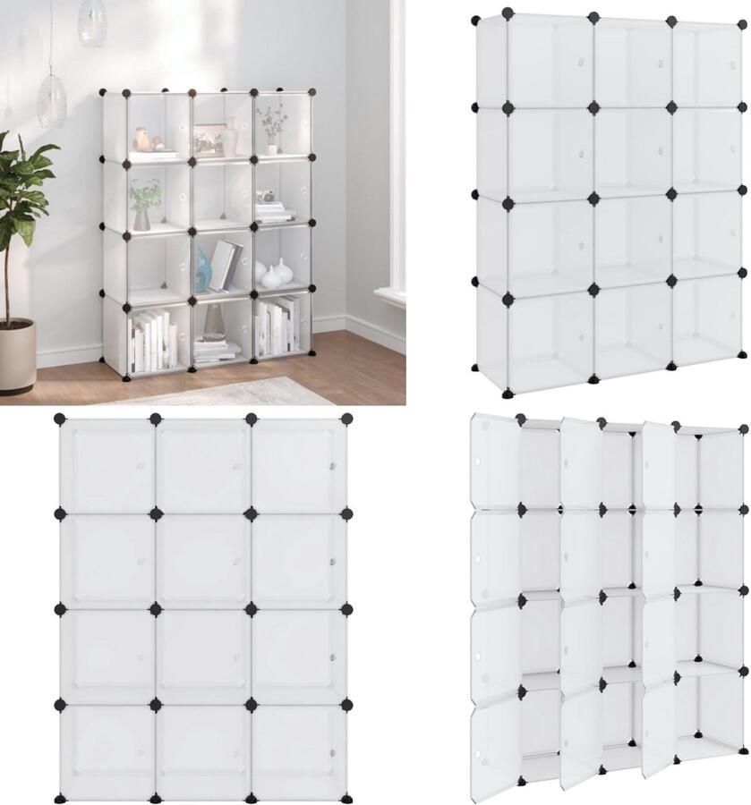 VidaXL Opbergmeubel met 12 vakken en deuren polypropeen transparant Opbergmeubel Opbergmeubelen Opberger Opbergkast