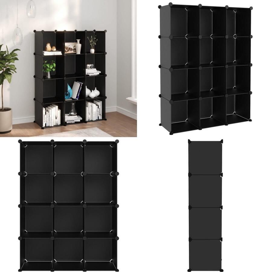 VidaXL Opbergmeubel met 12 vakken polypropeen zwart Opbergmeubel Opbergmeubelen Opberger Opbergkast