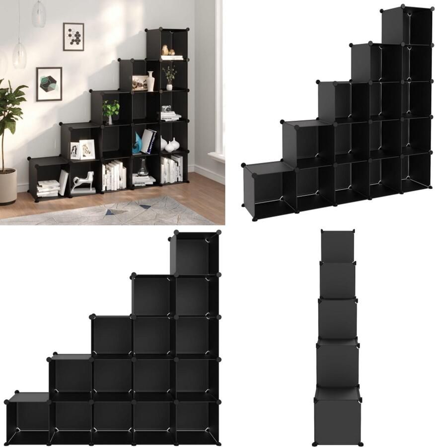 VidaXL Opbergmeubel met 15 vakken polypropeen zwart Opbergmeubel Opbergmeubelen Opberger Opbergkast