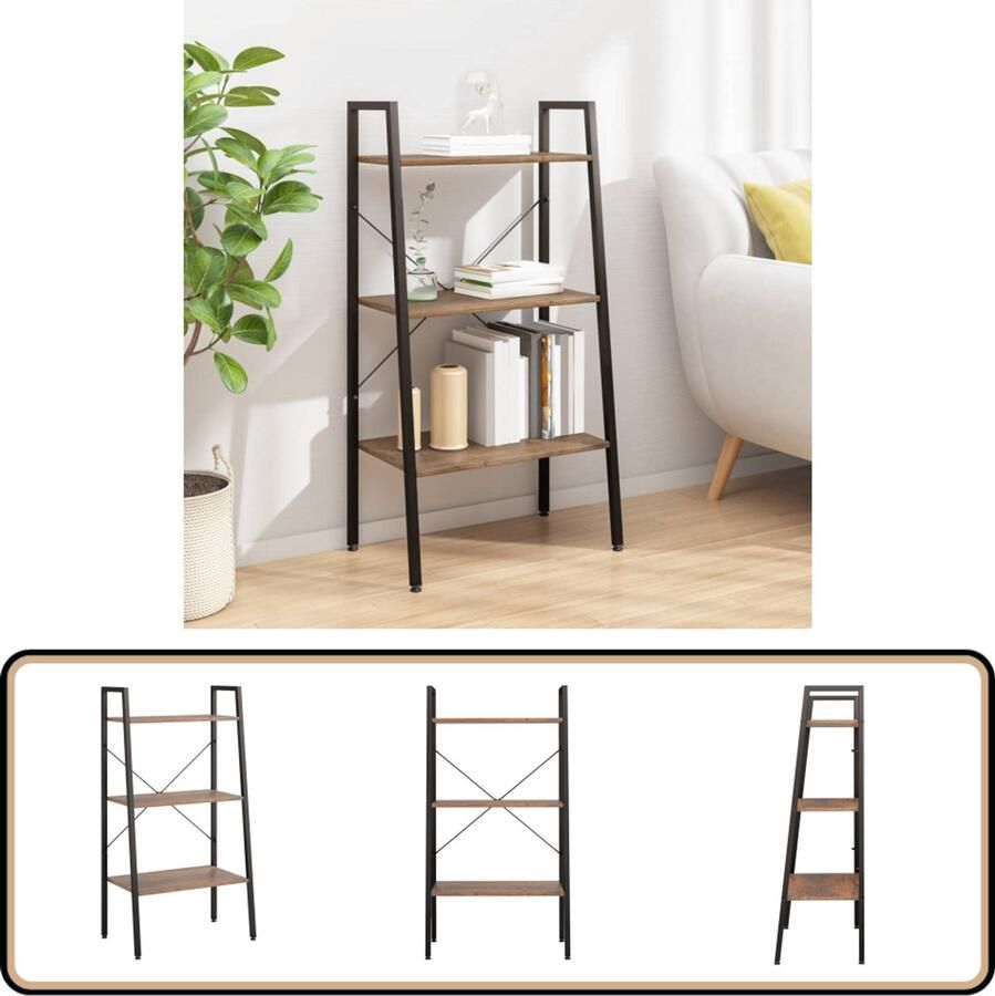 VidaXL -Opbergmeubel-met-3-lagen-56x35x108-cm-donkerbruin-en-zwart - Foto 2