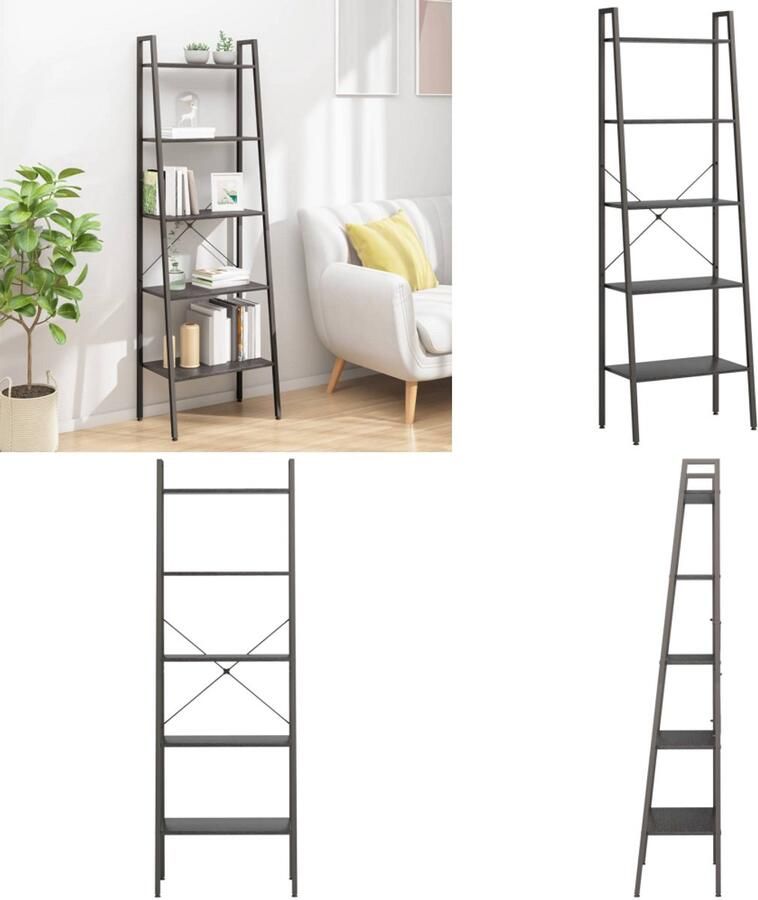 VidaXL Opbergmeubel met 5 lagen 56x35x174 cm zwart Ladderrek Ladderrekken Boekenrek Boekenkast