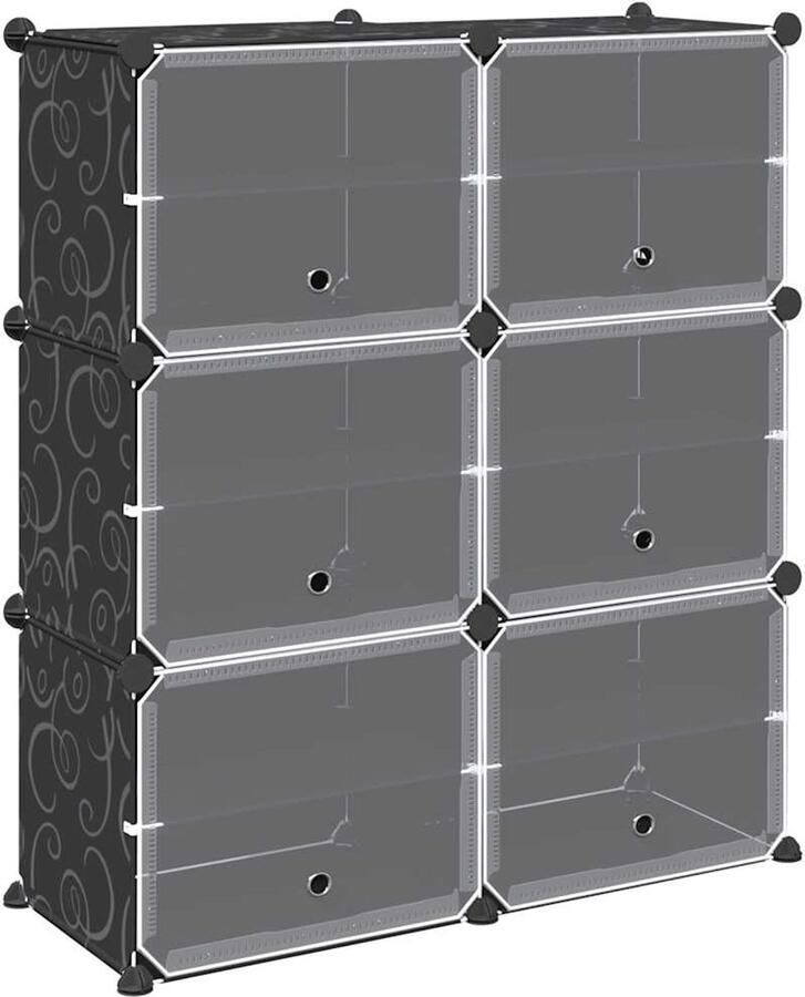 VidaXL Opbergmeubel met 6 vakken en deuren polypropeen zwart