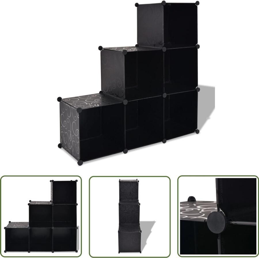 VidaXL Opbergmeubel 6 vakken Zwart 110x37x110 cm Opbergmeubel Zwarte Opbergbox Kasten Set Opbergsysteem Interieurdecoratie