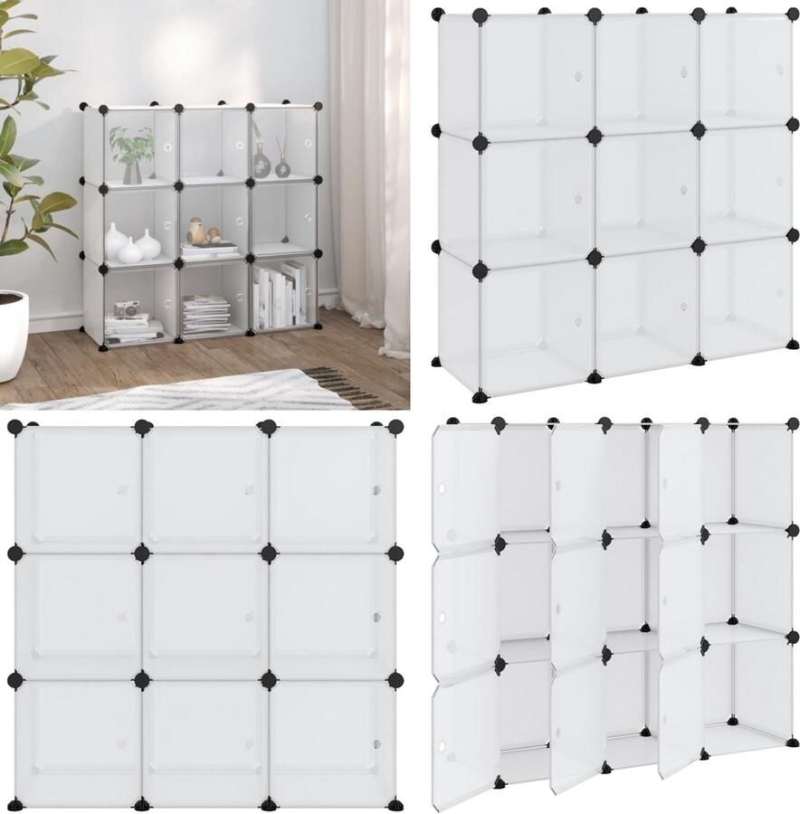 VidaXL Opbergmeubel met 9 vakken en deuren polypropeen transparant Opbergmeubel Opbergmeubelen Opberger Opbergkast