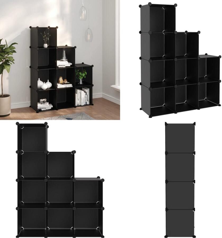 VidaXL Opbergmeubel met 9 vakken polypropeen zwart Opbergmeubel Opbergmeubelen Opberger Opbergkast