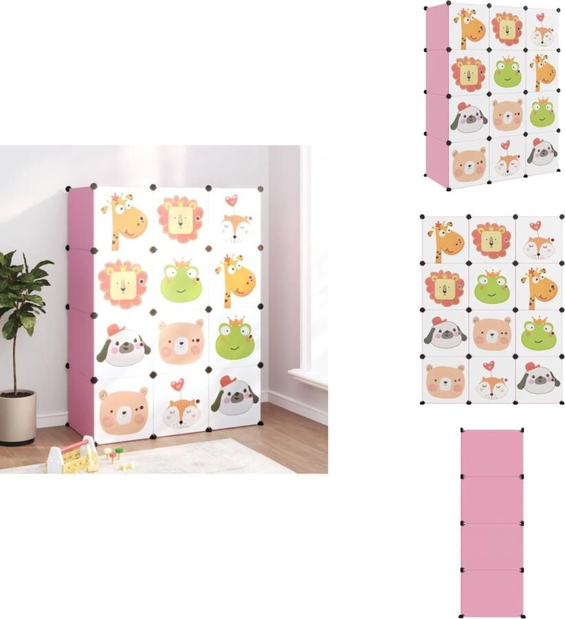 VidaXL Opbergmeubel Opbergmeubelen Kinderkast Opberger Kinderopbergmeubel met 12 vakken polypropeen roze