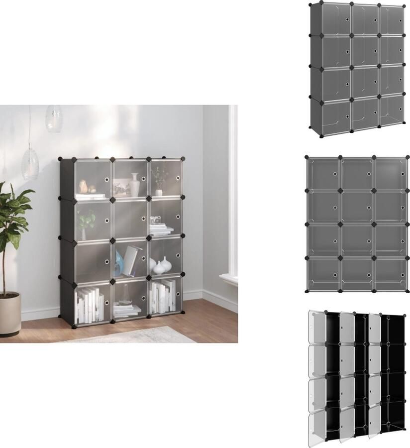 VidaXL Opbergmeubel Opbergmeubelen Opberger Opbergkast Opbergmeubel met 12 vakken en deuren polypropeen zwart